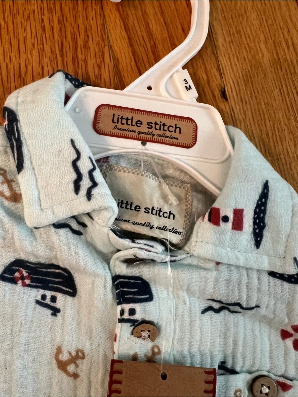 Little Stitch Nautical Print Baby Bottoms shorts romper and hat in Light Blue